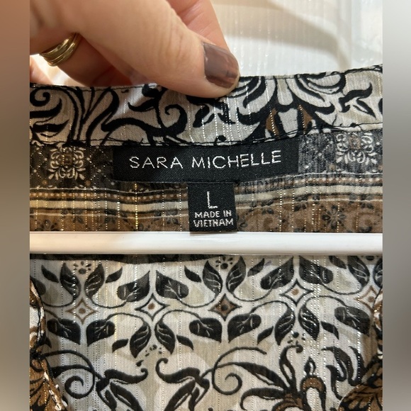 Women's Semi Sheer Fall Boho Print Blouse Size L Hippie Cottage Casual Metallic - Picture 4 of 9